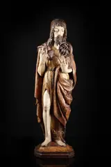Scultore Tirolese Del Xvi Secolo, San Giovanni Battista in legno policromo e parzialmente dorato, sculpture