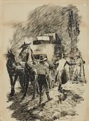 Arthur Rackham, Una carrozza fermata nella notte dai briganti