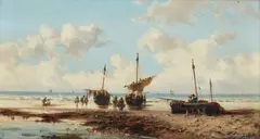 Achille Dovera, Paesaggio marino con barche e pescatori