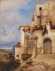 Consalvo Carelli, Paesaggio marino con casa