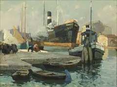 Porto con navi by Angelo Pavan, sold Dec 2021