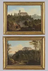 Giovanni Barbieri, Coppia di dipinti raffiguranti veduta di Villa Aldini e veduta dell'Abbazia di Monteveglio