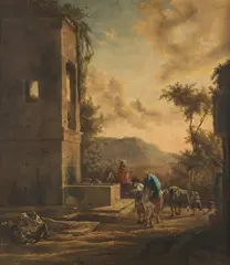 Jan Baptist Weenix, Paesaggio con viandanti presso una fontana