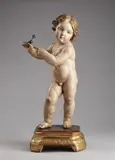 Cristo Bambino in legno policromo su base in legno dorato by Scultore Del Xvii-Xviii Secolo, sculpture, sold Dec 2021