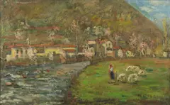 Paesaggio montano con contadina e pecore by Martino Dolci, sold Oct 2021