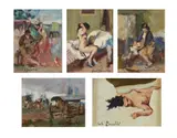 Carlo Cherubini, Gruppo di cinque dipinti raffiguranti nudo di donna; ballerina con suonatore di chitarra; paesaggio con baracca in legno; nudo di donna; ritratto di donna