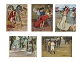 Carlo Cherubini, Gruppo di cinque dipinti raffiguranti cavallerizzo; viale alberato; ballerina; donna di strada; ballerina sulla spiaggia