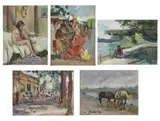 Carlo Cherubini, Gruppo di cinque dipinti raffiguranti nudo di donna; ballerina; paesaggio con figure; paesaggio con cavalli; paesaggio con figure