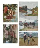 Carlo Cherubini, Gruppo di cinque dipinti raffiguranti nudo di donna; paesaggio fluviale; canale veneziano; paesaggio con cavalli; cavallerizzo