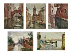 Gruppo di cinque dipinti raffiguranti paesaggi veneziani by Carlo Cherubini, sold Oct 2021