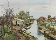 Neno Mori, Paesaggio fluviale con barca