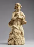 Scultore Del Xvii Secolo, Angelo inginocchiato in legno laccato, sculpture