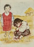 Due figure sul prato by Giuseppe Migneco, sold Jul 2021