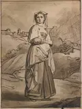 Bartolomeo Pinelli, Attribuito a. Popolana romana in costume. Al retro due studi di donne