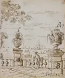 Veduta di Venezia con personaggio by Giuseppe Latini Detto Il Maestro Del Ricciolo, sold Jun 2021