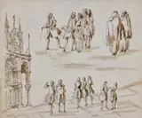 Studio di architetture e figure veneziane by Giuseppe Latini Detto Il Maestro Del Ricciolo, sold Jun 2021