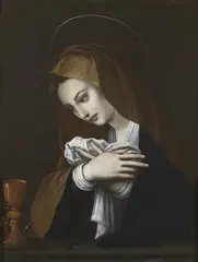 Alessandro Allori, Studio di. Vergine in preghiera sugli strumenti della Passione