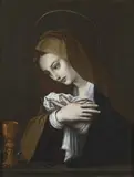 Alessandro Allori, Studio di. Vergine in preghiera sugli strumenti della Passione