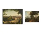 Fabio Borbottoni, Coppia di dipinti raffiguranti paesaggi con figure della campagna toscana