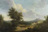 Johann Bernhard Klombeck, Paesaggio con bestiame, mulino e castello