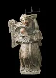 Scultore Del XIV Secolo, Angelo porta cero in pietra policroma, sculpture