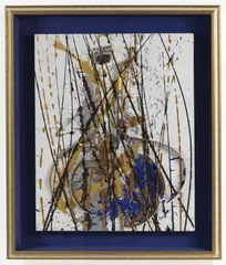 Arman, Senza titolo, 2002, acrylic and chitarra portoghese sezionata on canvas tesa on panel