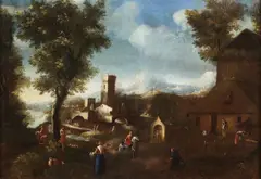 Tomaso Porta, Paesaggio con cavaliere e villani nei pressi di un borgo