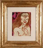 Figura by Giuseppe Migneco, 1968, ink colorata on paper applicata on canvas, sold Dec 2019