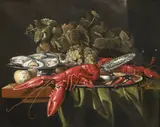 Alexander Coosemans, Natura morta con uva, limone, ostriche e crostacei