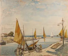 Marina con barche by Domenico De Bernardi, sold Jun 2019