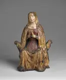 Scultore Veneto Del XV Secolo, Madonna assisa in trono in legno policromo e dorato, sculpture
