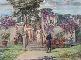 Vittorio Giunti, Giardino e figure in abiti settecenteschi