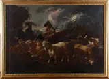 Pastore e gregge in un paesaggio by Philipp Peter Roos Detto Rosa Da Tivoli, sold Dec 2018