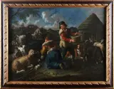 Pastorella, gregge e pastore in un paesaggio by Philipp Peter Roos Detto Rosa Da Tivoli, sold Dec 2018