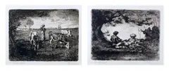 Antonio Fontanesi, Coppia di incisioni. Idillio. Pascolo, print (other)