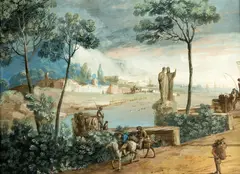 Paesaggio fluviale con personaggi by Giuseppe Bernardino Bison, sold Jun 2018