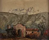 Edoardo Togni, Paesaggio montano con casolare e campanile