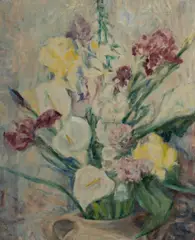 Dora Serle, Still Life with Calla Lilies, Oil on Canvas on Board