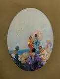 John Banks, Coastal Scene with Ladies at Leisure, Oil on Board