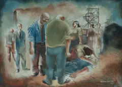 Mining Tragedy by Raymond Glass, 1951, Gouache, sold Aug 2023