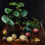 Robert Hannaford, Still Life with Apples and Onions, 1970, Oil on Board