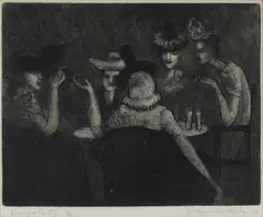 Jacqueline Hick, Lounge Party, 1944, Aquatint Etching 2/30