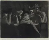 Jacqueline Hick, Lounge Party, 1944, Aquatint Etching 2/30
