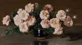 Alan Douglas Baker, Pink Camellias in Glazed Bowl, Oil on Board