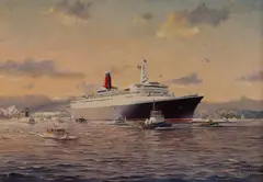 Ian Hansen, QEII Leaving Sydney, Oil on Canvas