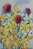 Barbara Tribe, Bouquet with Red Carnations, 1976, W/Clr & Gouache
