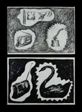 Paul Boston, (2), Untitled (Radio and Swan) unsigned, ink on paper; Untitled (Radio, Clothesline and Axe) unsigned, charcoal on paper