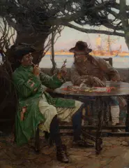 Loot (Pirates at Table) by Charles Murray Padday, Oil on Canvas, sold Aug 2023