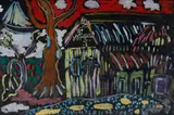 Malcolm de Chazal, Beachside Hut with Yacht, Gouache