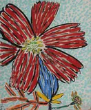 Malcolm de Chazal, Red Tropical Flower. Unsigned, Gouache